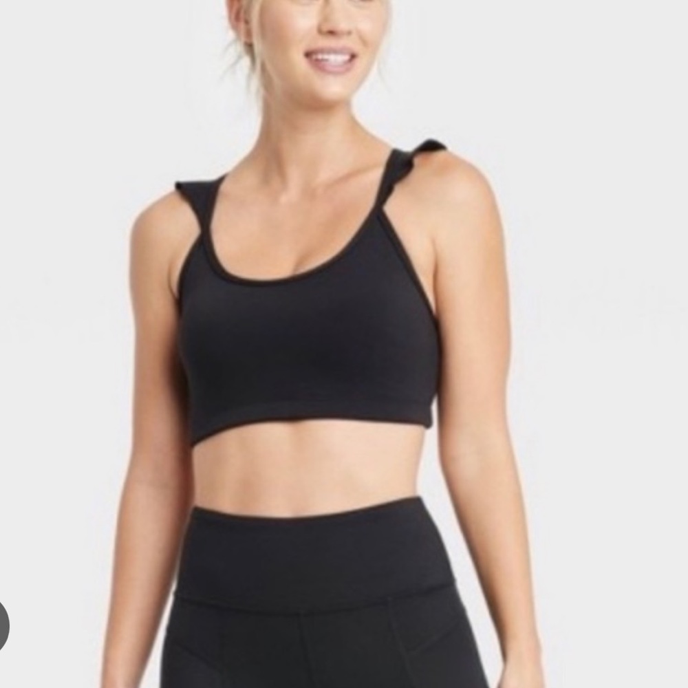 JoyLab Black Ruffle Racerback Sports Bra Black L